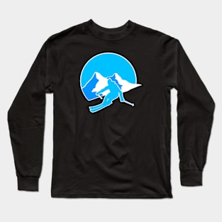 Skier Motif in Blue Long Sleeve T-Shirt